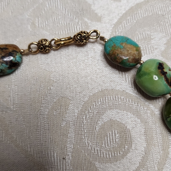 ARTISAN HEAVY TURQUOISE BRONZE NUGGET NECKLACE VINTAGE 80S GEMSTONE - Picture 11 of 11